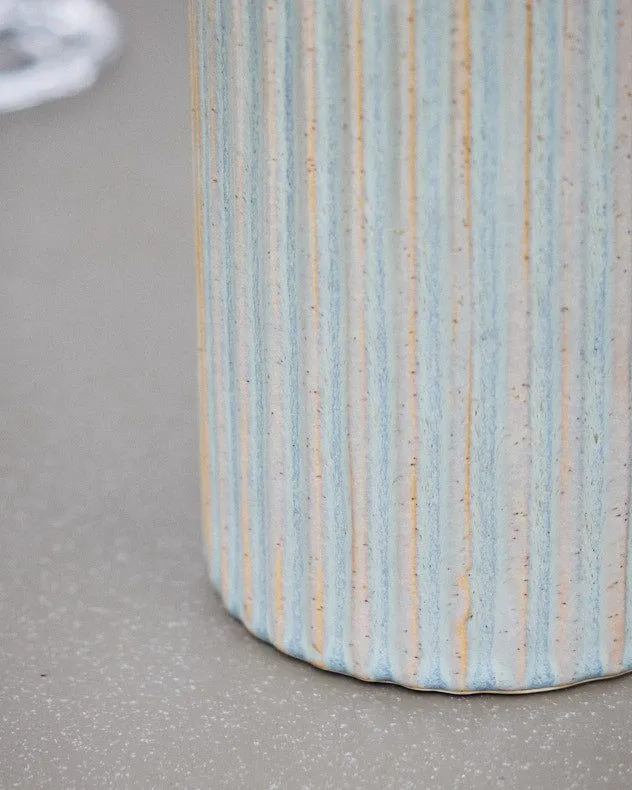 Dibor Traditional Tall Ribbed Blue Decorative Pitcher Jug Vase in Grey 3