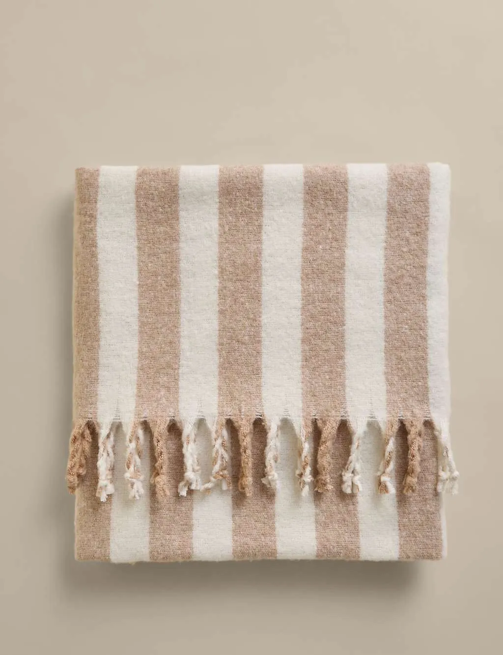 M&S Faux Mohair Striped Throw Neutral