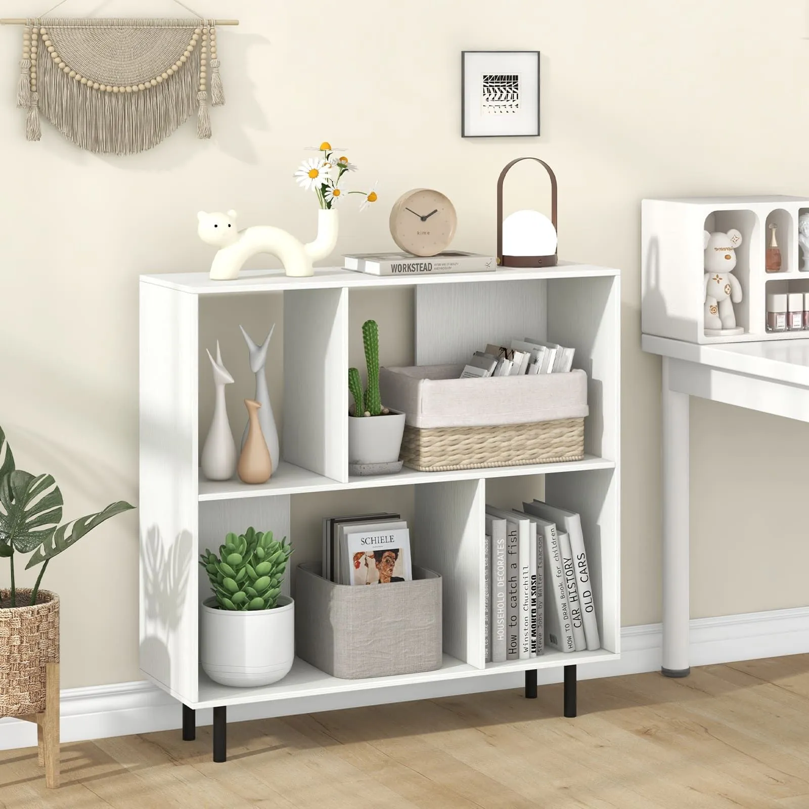 Costway Open Shelf Bookcase Modern Minimalist Cube Bookshelf in White 4