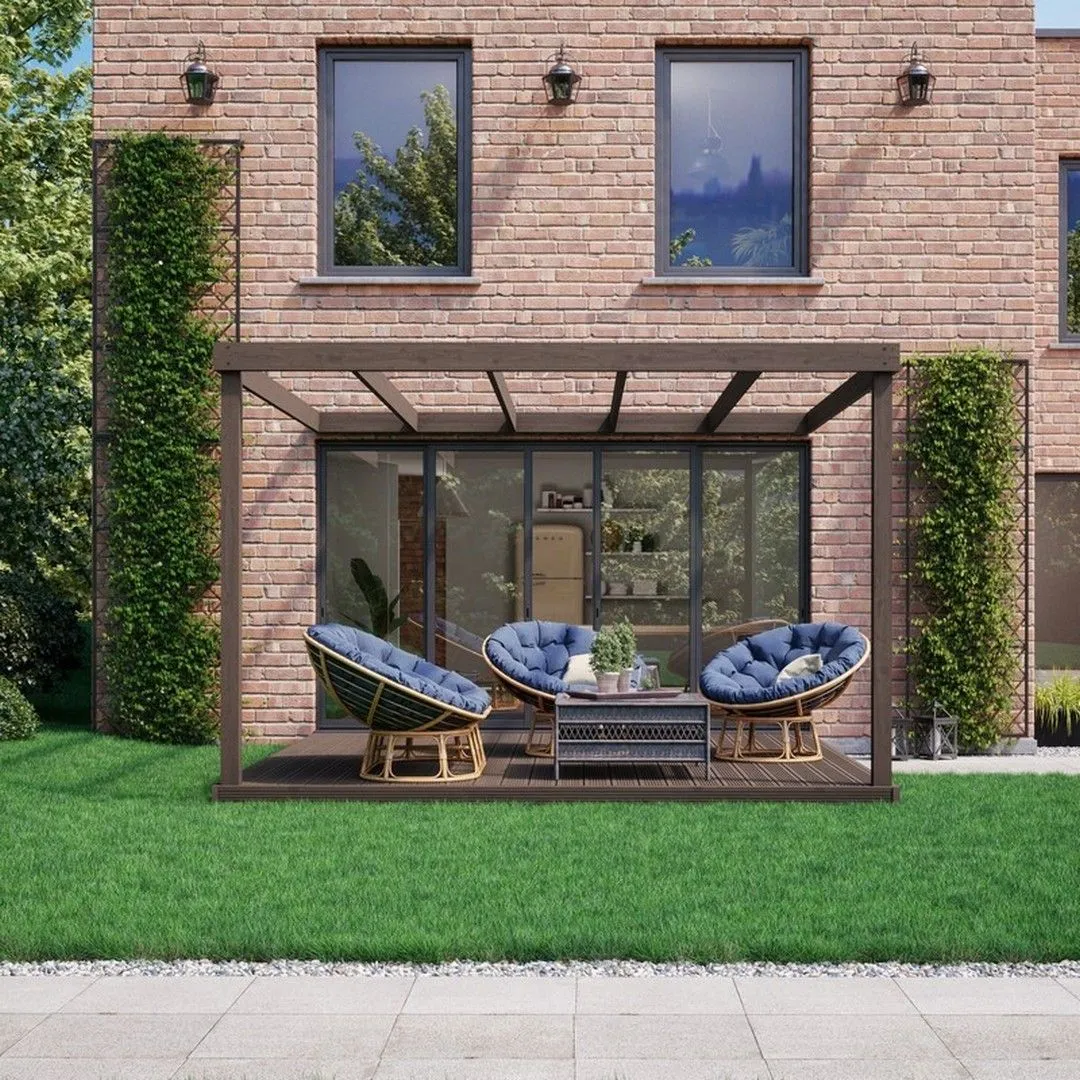 Rutland County Garden Furniture Ltd Box Wall Mounted Pergola & Decking Kit, L420 x W420 x H270 cm, Brown 2