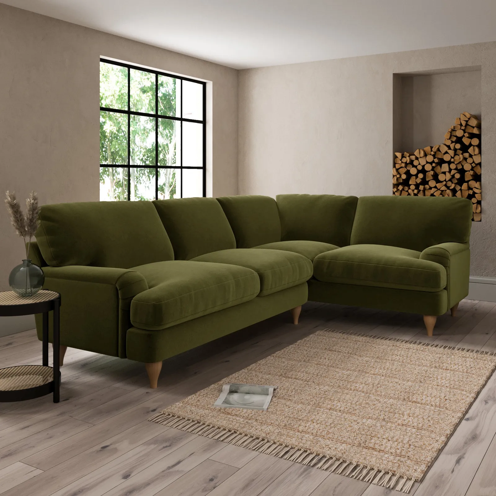 Darwin Luxury Velvet Right Hand Corner Sofa Luxury Velvet Olive