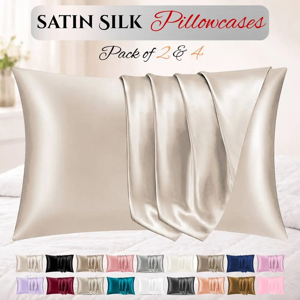 Grace Super Soft Pillow Cases 2 Pack Satin Silk Envelope Closure in Beige