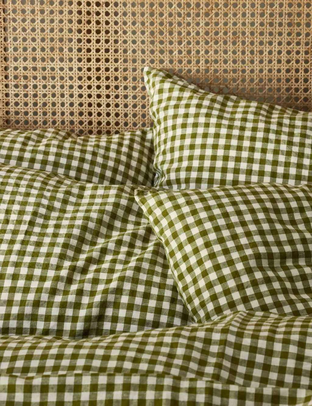 Piglet In Bed Linen Rich Gingham Pillowcase Set Dark Green Mix
