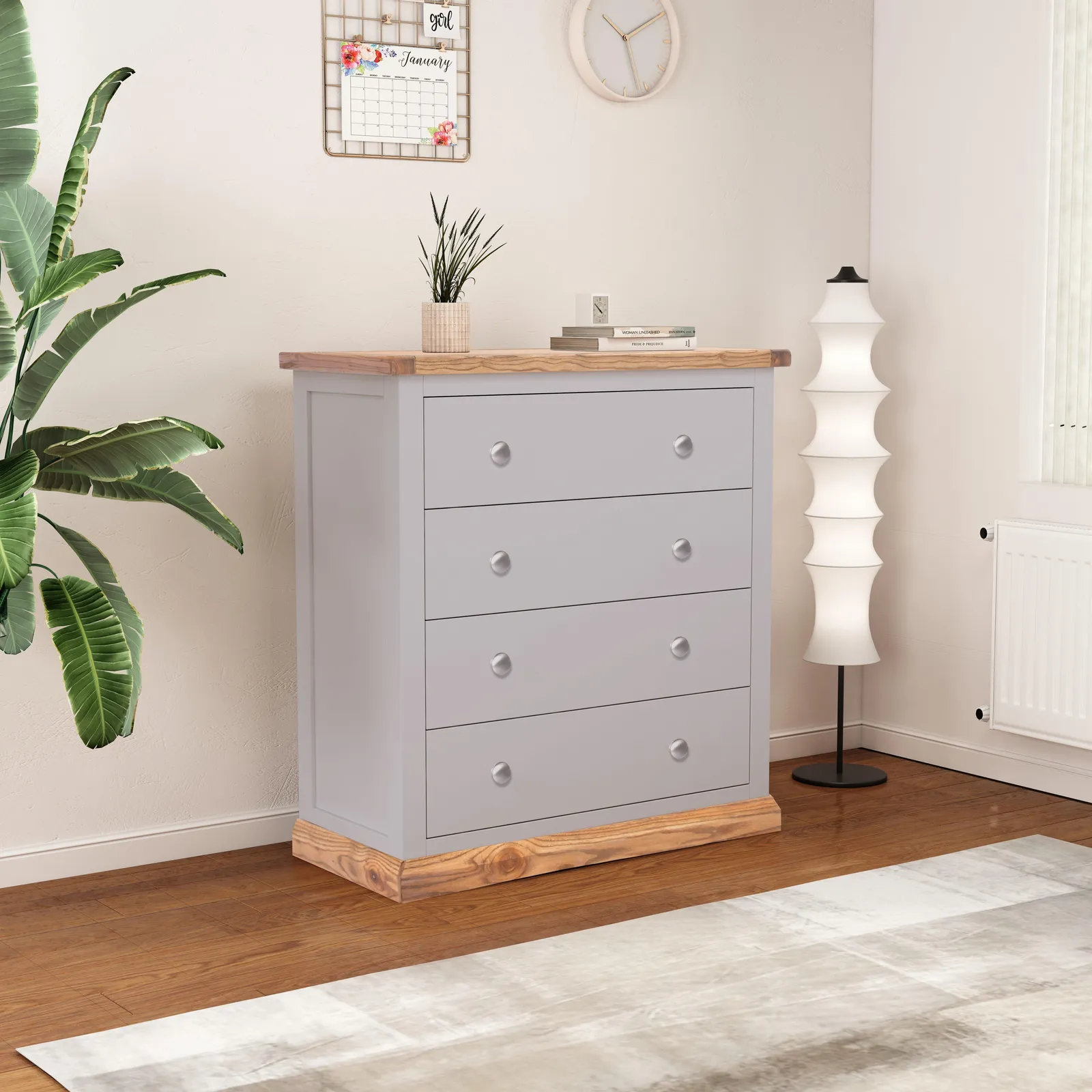 Cabinet Bits Biccari 4 Drawer Chest of Drawers Chrome Knob in Grey