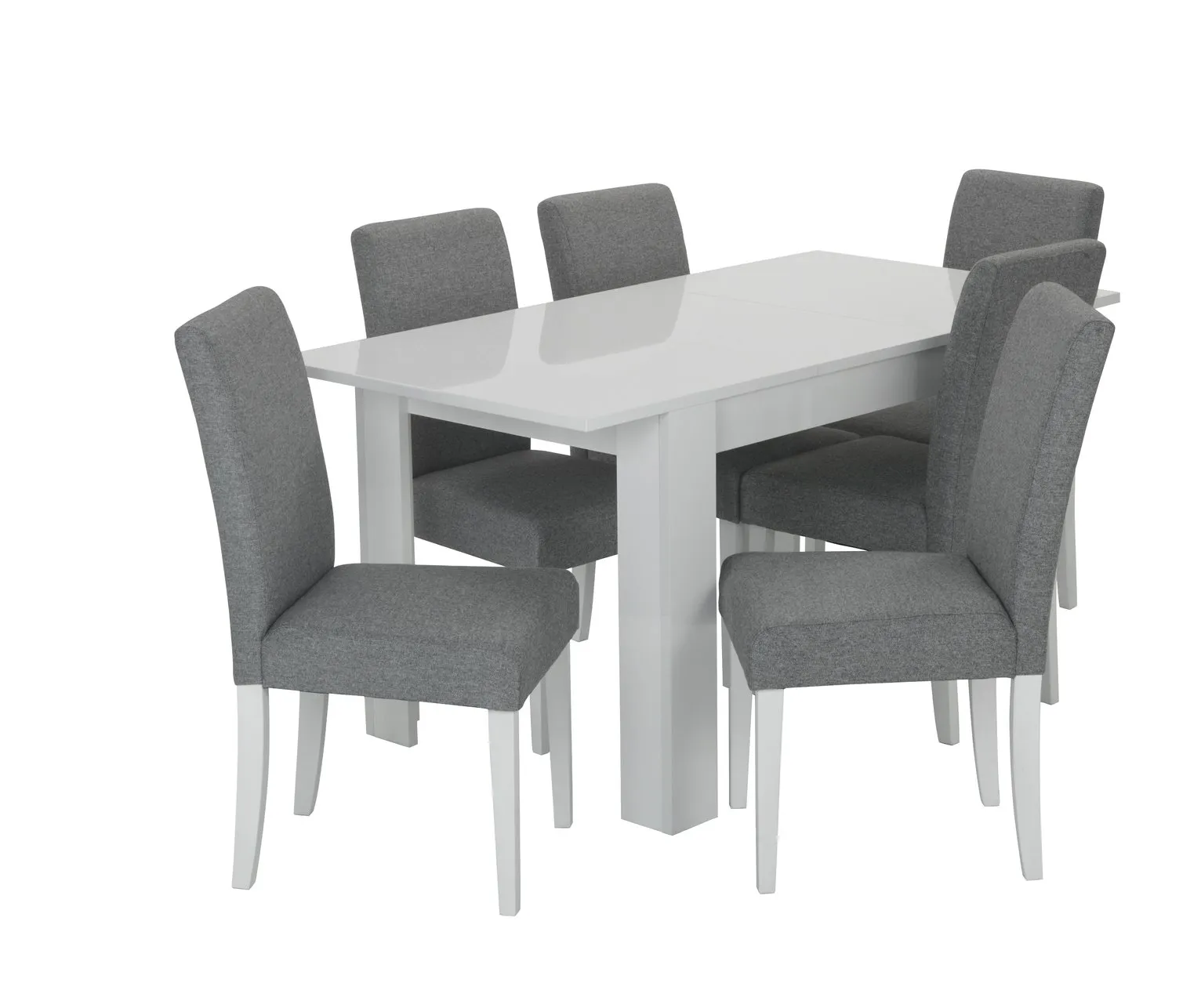 Habitat Miami Gloss Extending Table & 6 Tweed Chair -Grey