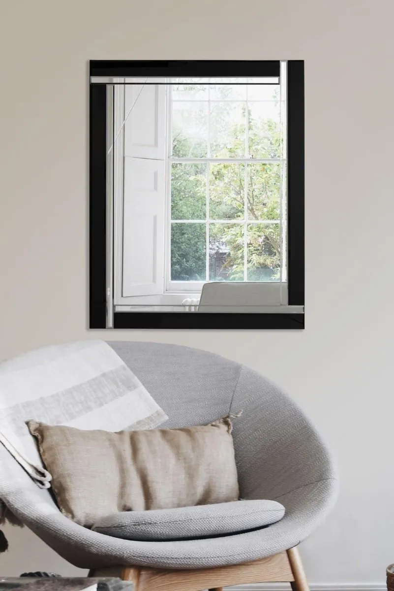MirrorOutlet Aston Black Double Bevelled All Glass Mirror 68 x 58 CM