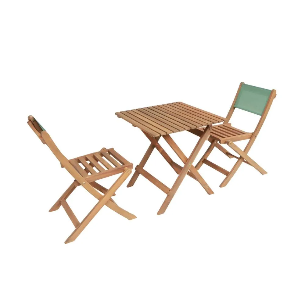 sweeek Children's bistro garden table + 2 chairs acacia wood in Light Green 2
