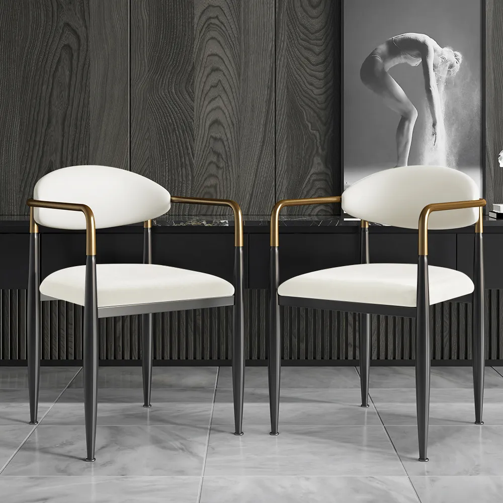Otrast White PU Leather &Velvet Upholstered 4-Piece Dining Chair Upholstered Arm Chair