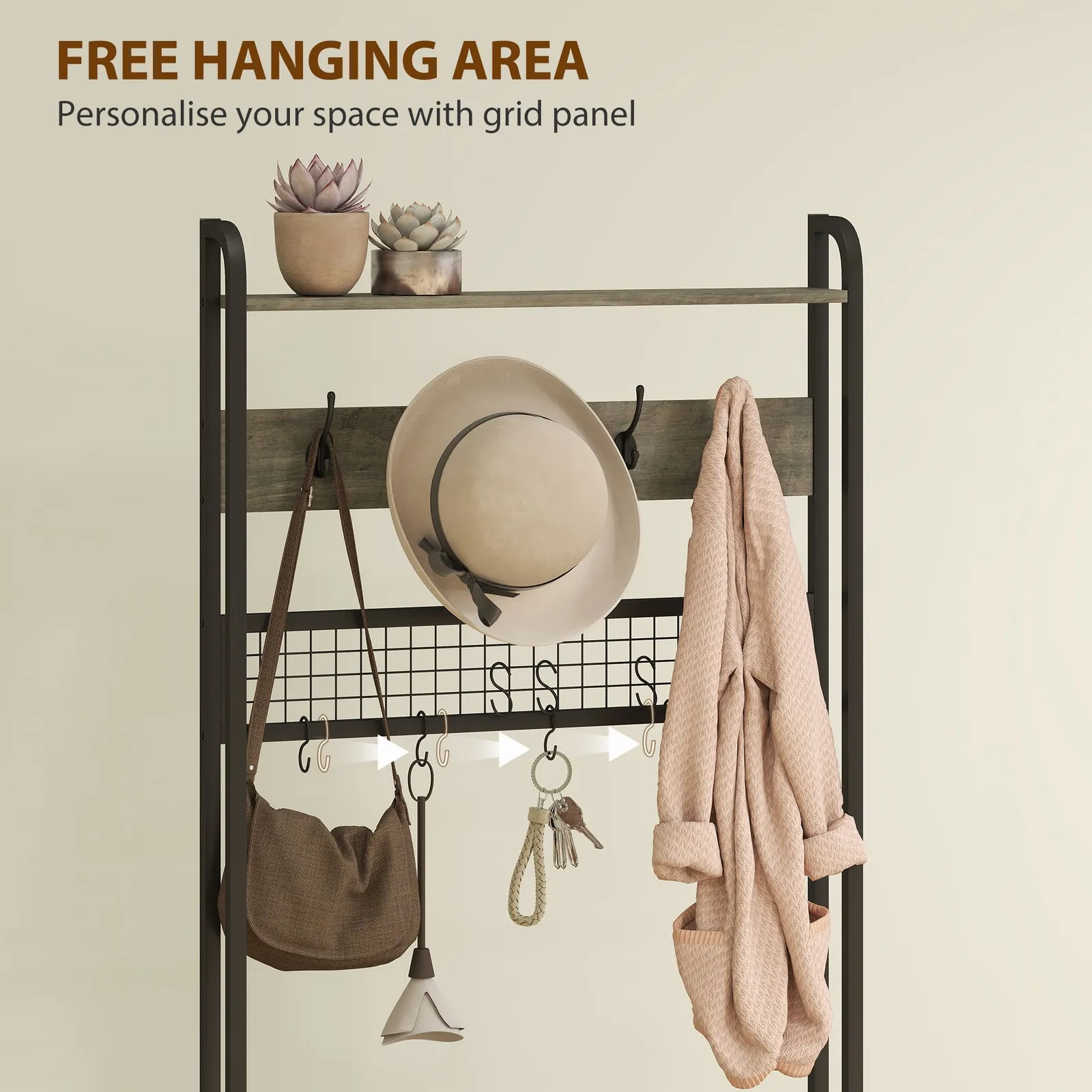 HOMCOM Industrial Hall Tree Coat Rack Stand with Shoe Cabinet in Grey 5