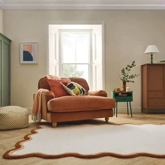 Azure Wave Border Wool Rug 1