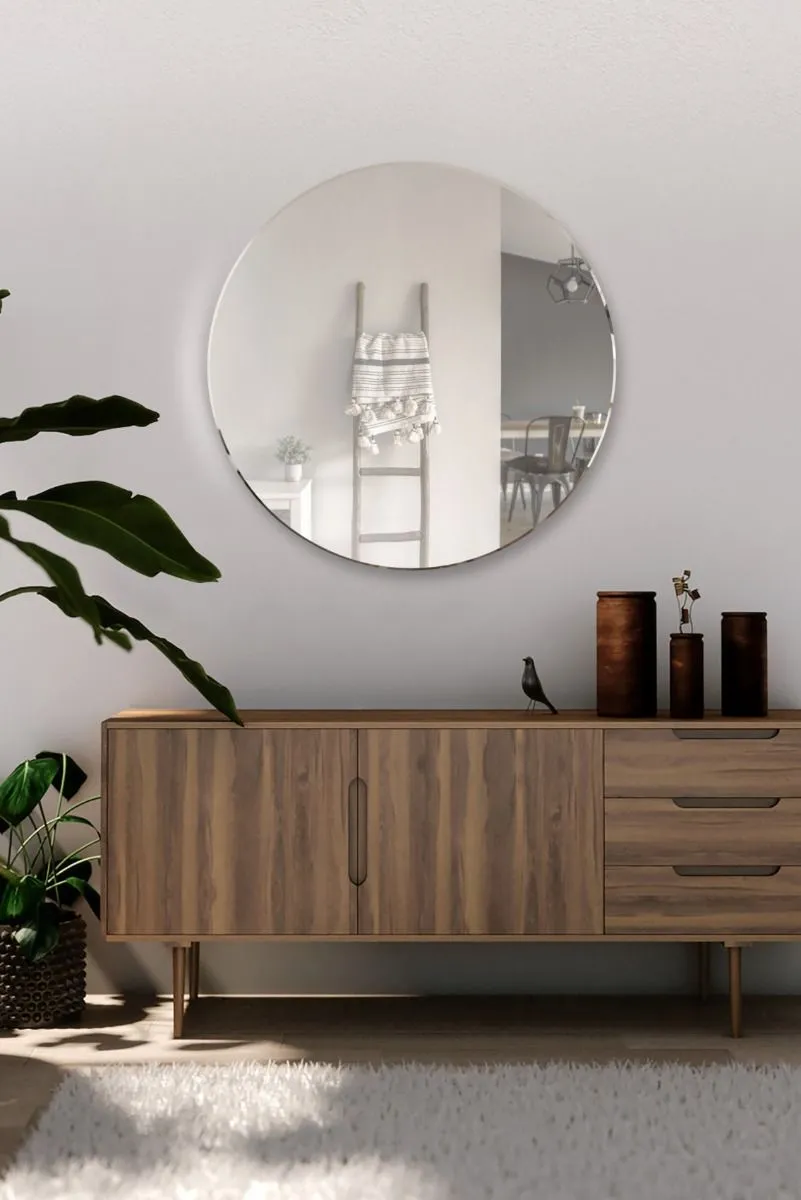 MirrorOutlet All Glass Bevelled Classic Design Round Mirror 60 x 60CM in Silver 3