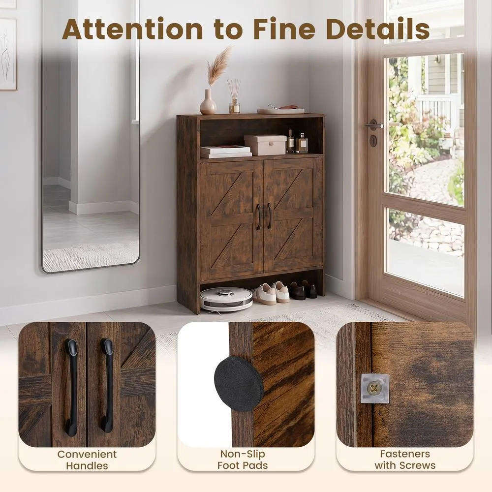 Costway Shoe Cabinet w/ 2 Barn Doors Narrow Shoe Storage Cabinet Shoe Rack in Brown 5
