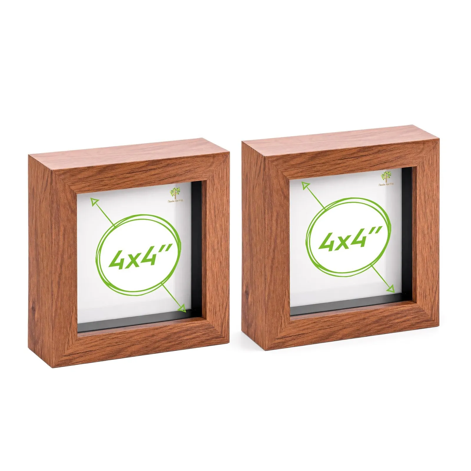 Nicola Spring 3D Box Photo Frames - 4 x 4" - Pack of 2 in Dark Brown