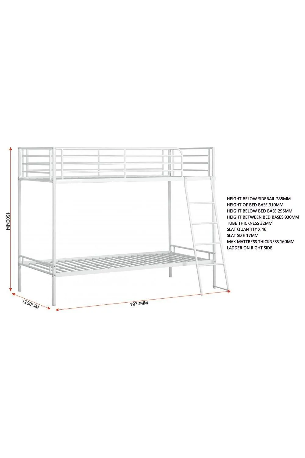 Seconique Brandon 3' Single Bunk Bed in Metallic Silver 6