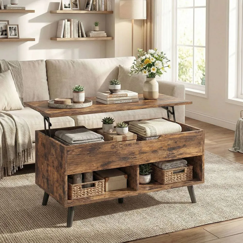 HOMCOM Lift Top Coffee Table Hidden Storage 75 cm Rustic Brown 2