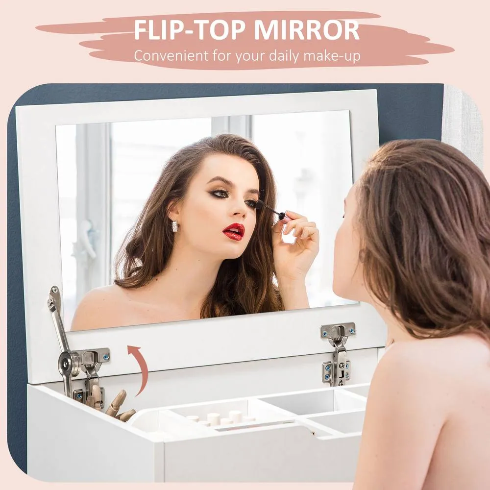 HOMCOM Dressing Table Set Flip up Mirror Stool Drawer & Compartments in White 4