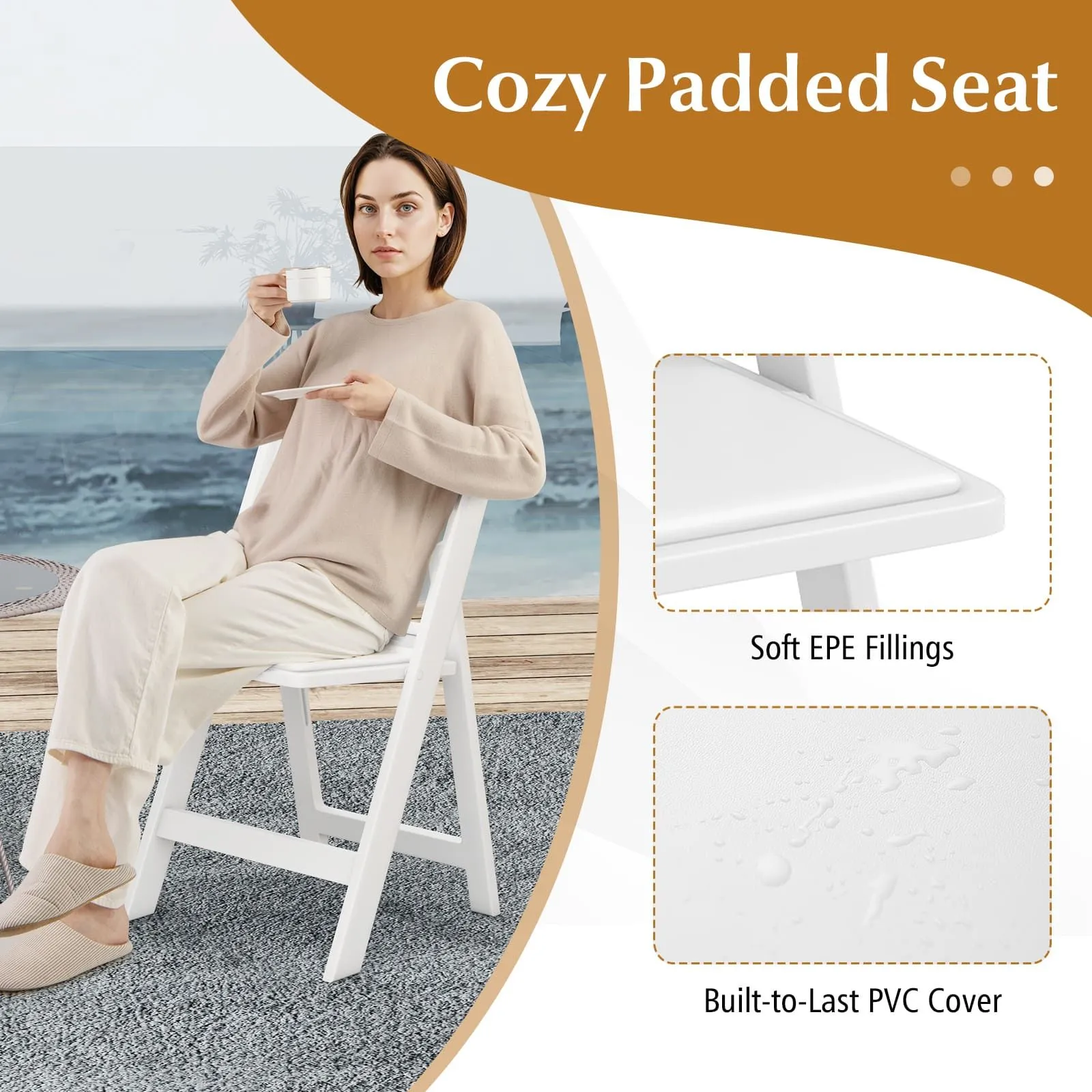 Costway 4 Pack Folding Chairs Dining Chair Set w/ Padded Seat & Back in White 6