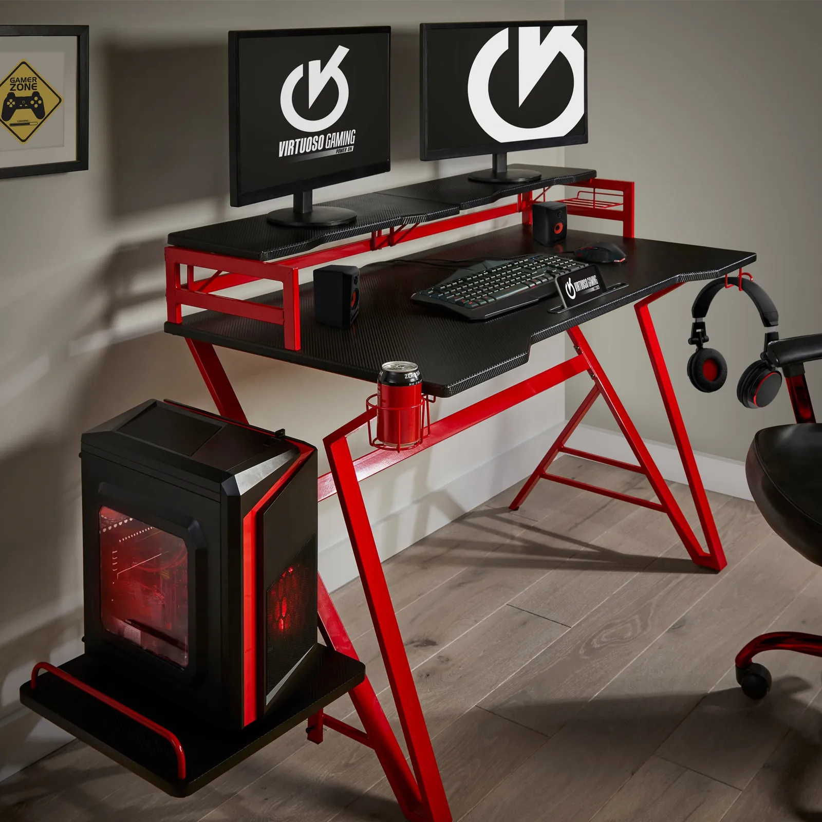 Carbon Fibre Effect Gaming Desk Red