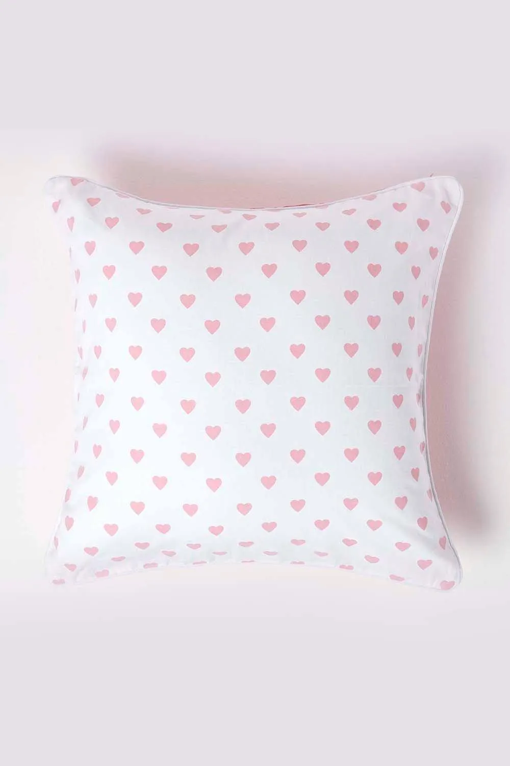 Homescapes Cotton Hearts Cushion Cover in Pink