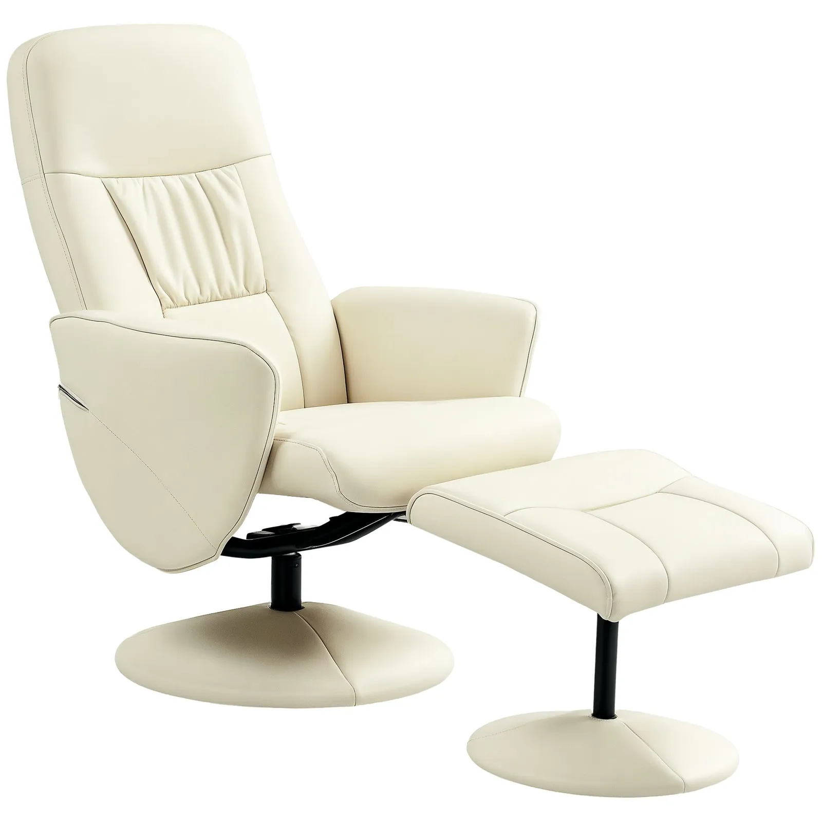 HOMCOM PU Leather Armchair & Footrest Swivel Recliner w/ Ottoman Cream White 2