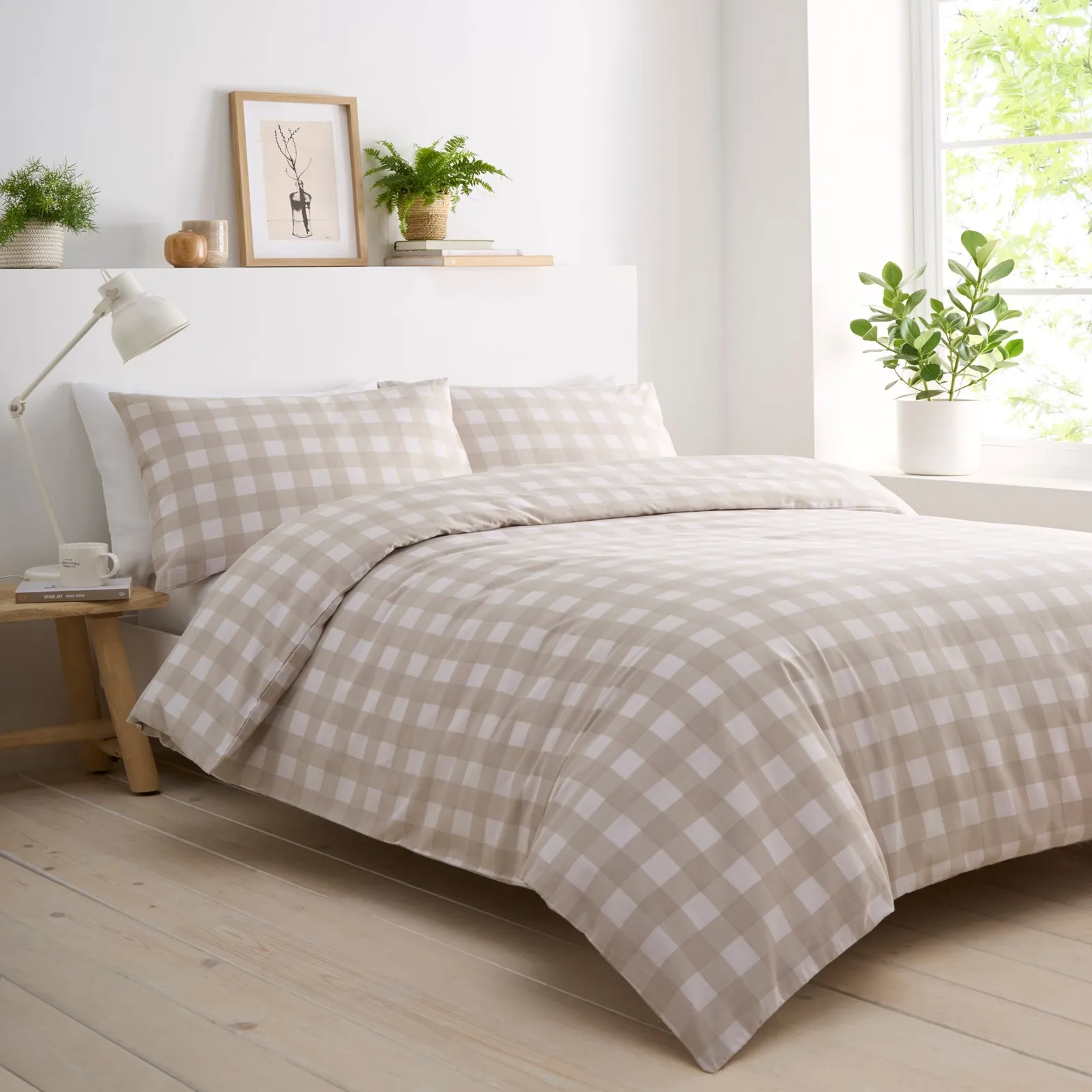 Portfolio Home Gingham Check Bedding Duvet Cover Quilt Set with Pillowcase in Brown