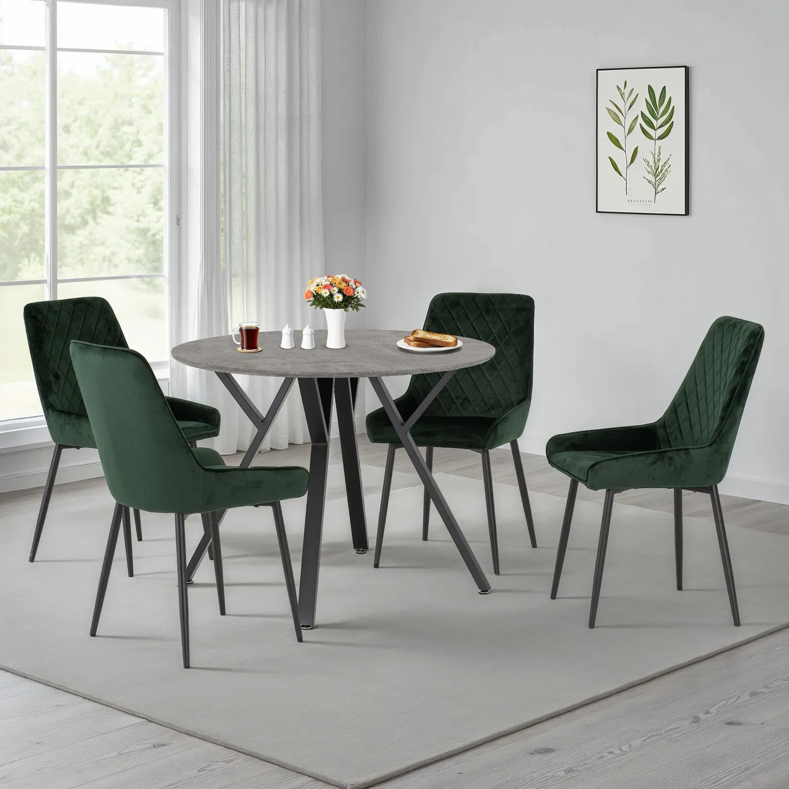 Seconique Athens Round Dining Set with Avery Chairs in Green 1
