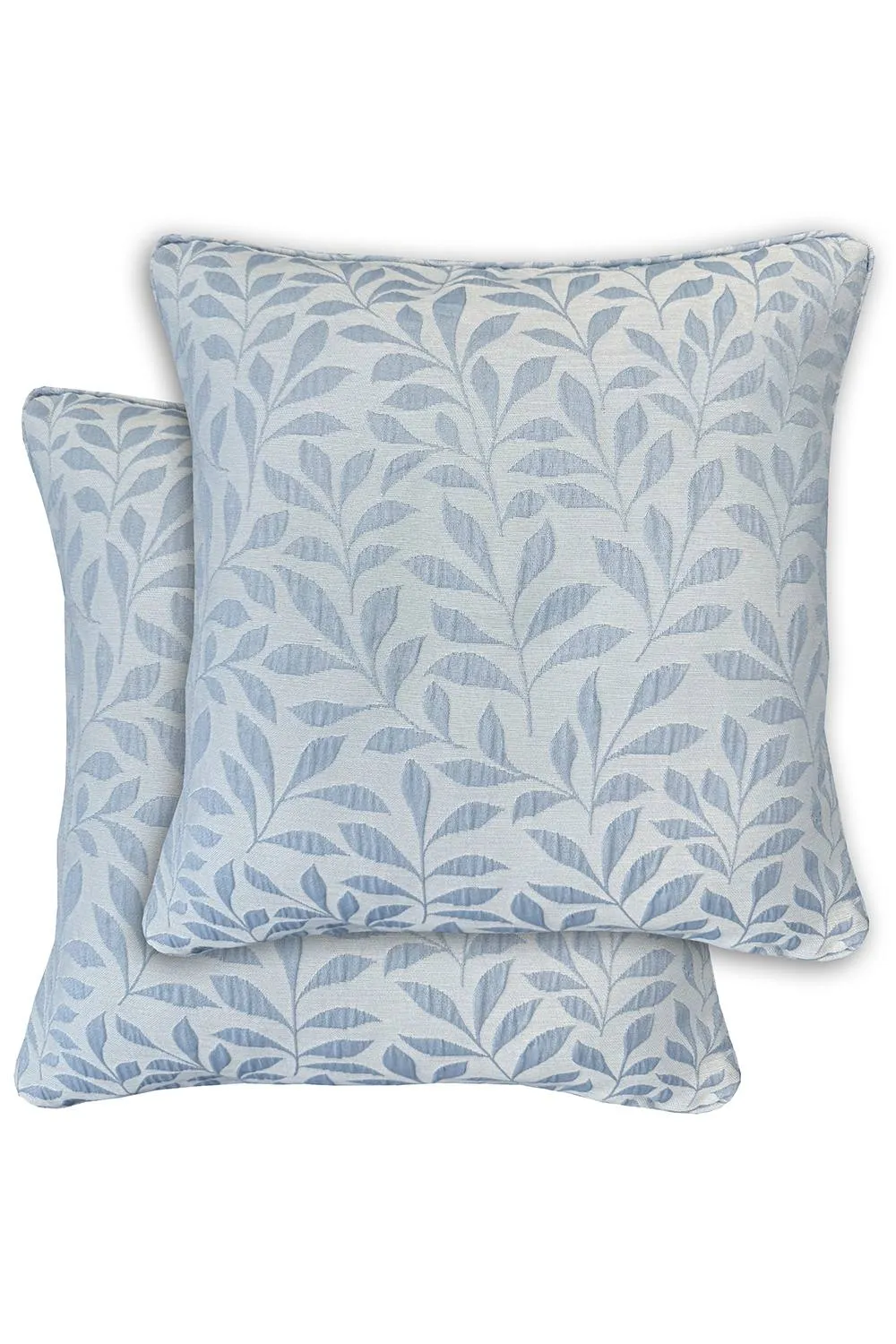Enhanced Living Pair of Sherwood Jacquard Leaf Double Sided Zip Opening Piped Edge Cushion Covers - Cases Only in Light Blue