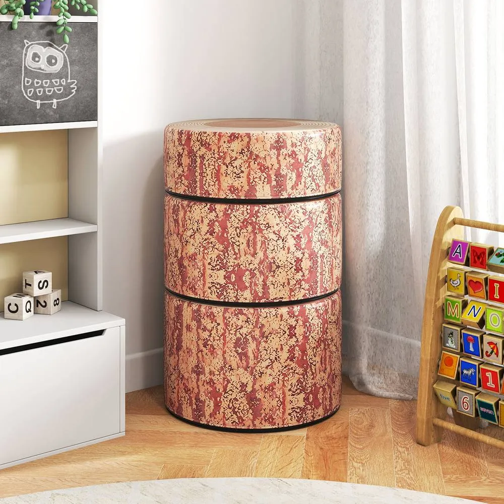 Costway 3 PCS Tree Stump Stool Set Round Flexible Seatings w/Different Heights in Khaki 4