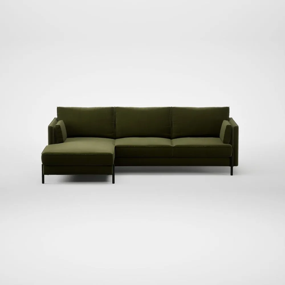 Heal's Tortona Left Hand Facing Corner Chaise Cotton Velvet Evergreen Black Feet 2