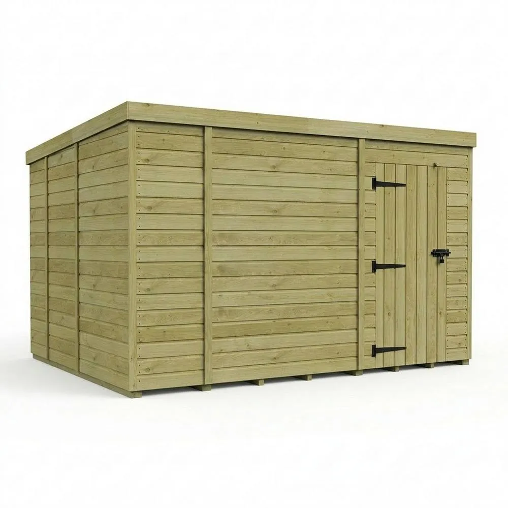 Buttercup Farm 13ft x 9ft Pent Garden Shed Single Door No Windows - Timber in Brown