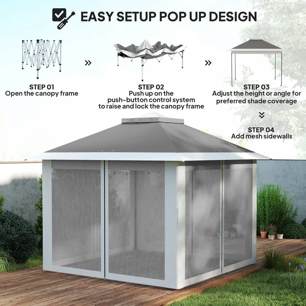 OUTSUNNY Pop Up Gazebo Height Adjustable Canopy Tent w/ Carrying Bag in Dark Grey 6
