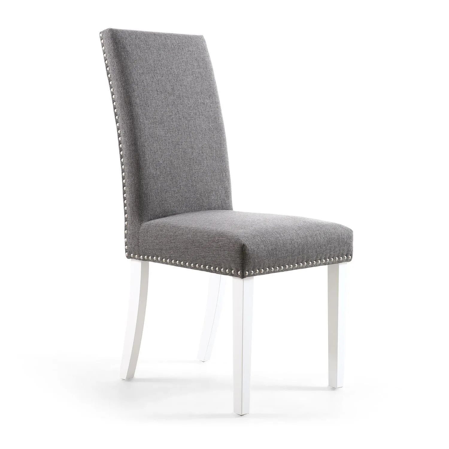 netfurniture RivendelLis Stud Detail Linen Effect Steel Grey Chair White Legs