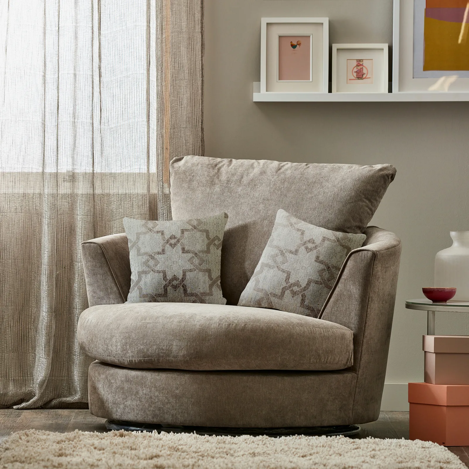 Washington Fabric Swivel Chair Beige