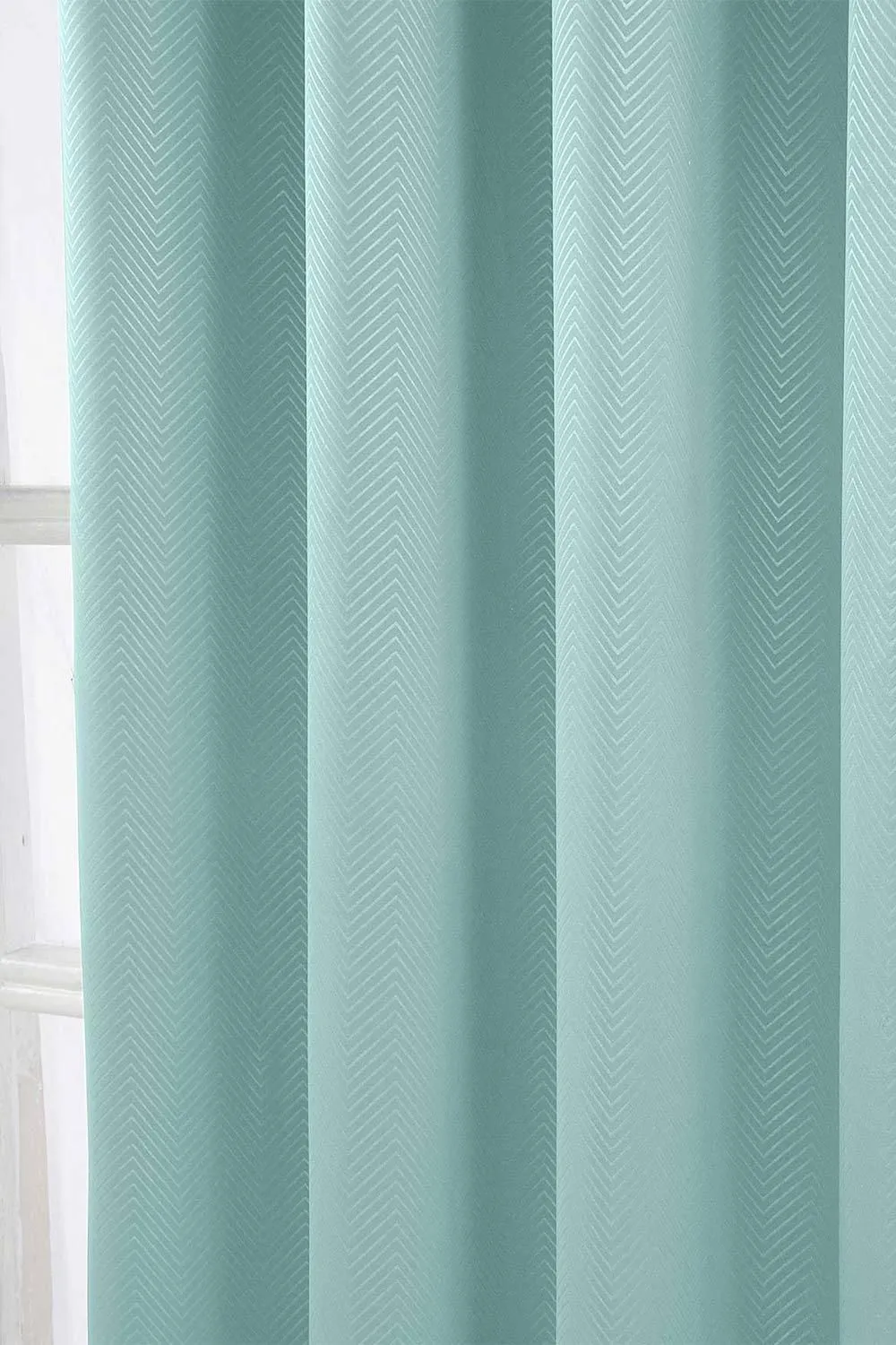 Homescapes Herringbone Blackout Curtains Pair Eyelet Style in Light Blue 4