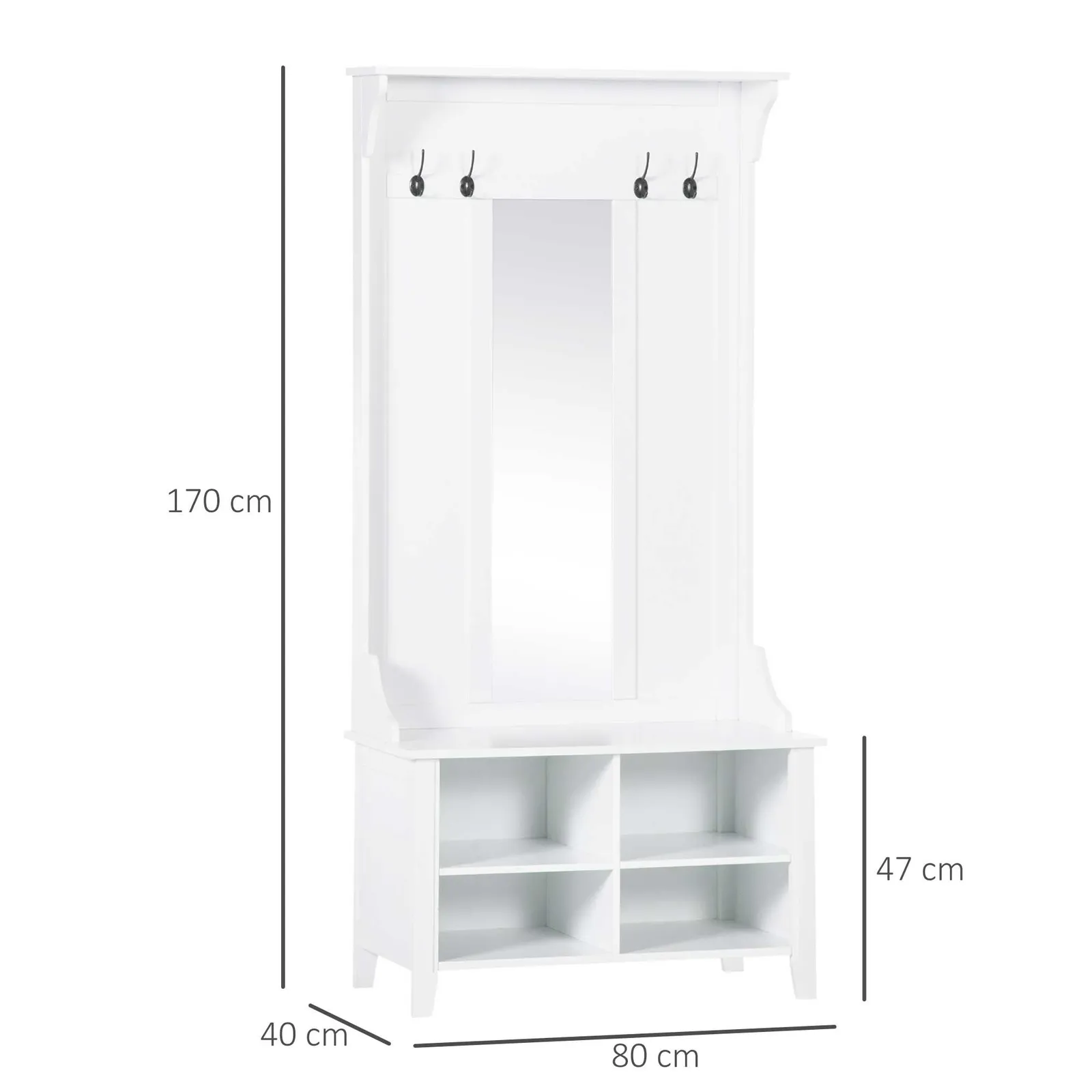 HOMCOM Hallway Furniture Set Shoe Bench Storage Mirror Cabinet Coat Rack in White 3