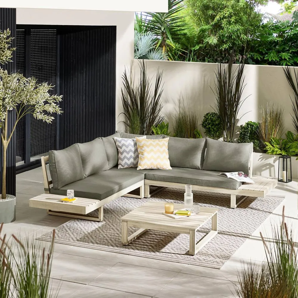 FurnitureboxUK Brisa Solid Wood 5 Seat Outdoor Sofa Set in Off-White 2
