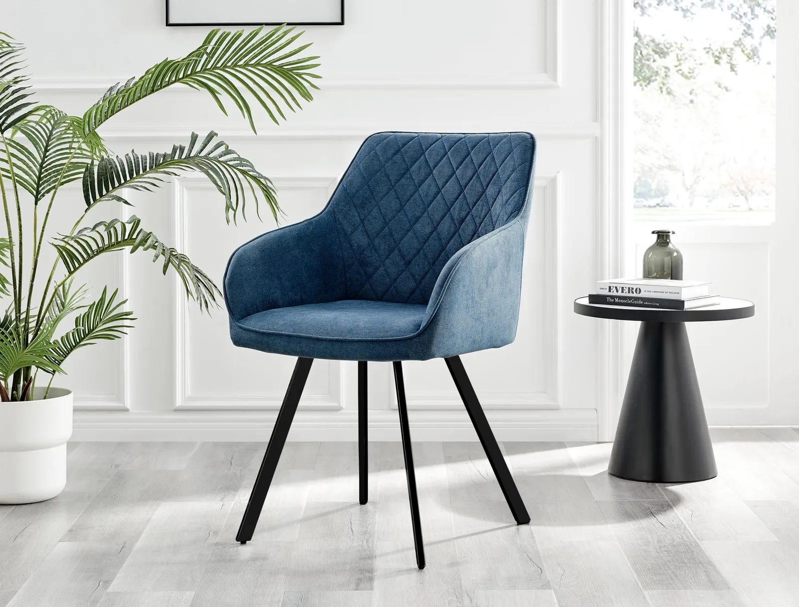 FurnitureboxUK Set of 2 Falun Deep Padded Dining Chairs Upholstered in Soft & Durable Fabric With Black Legs in Blue 3
