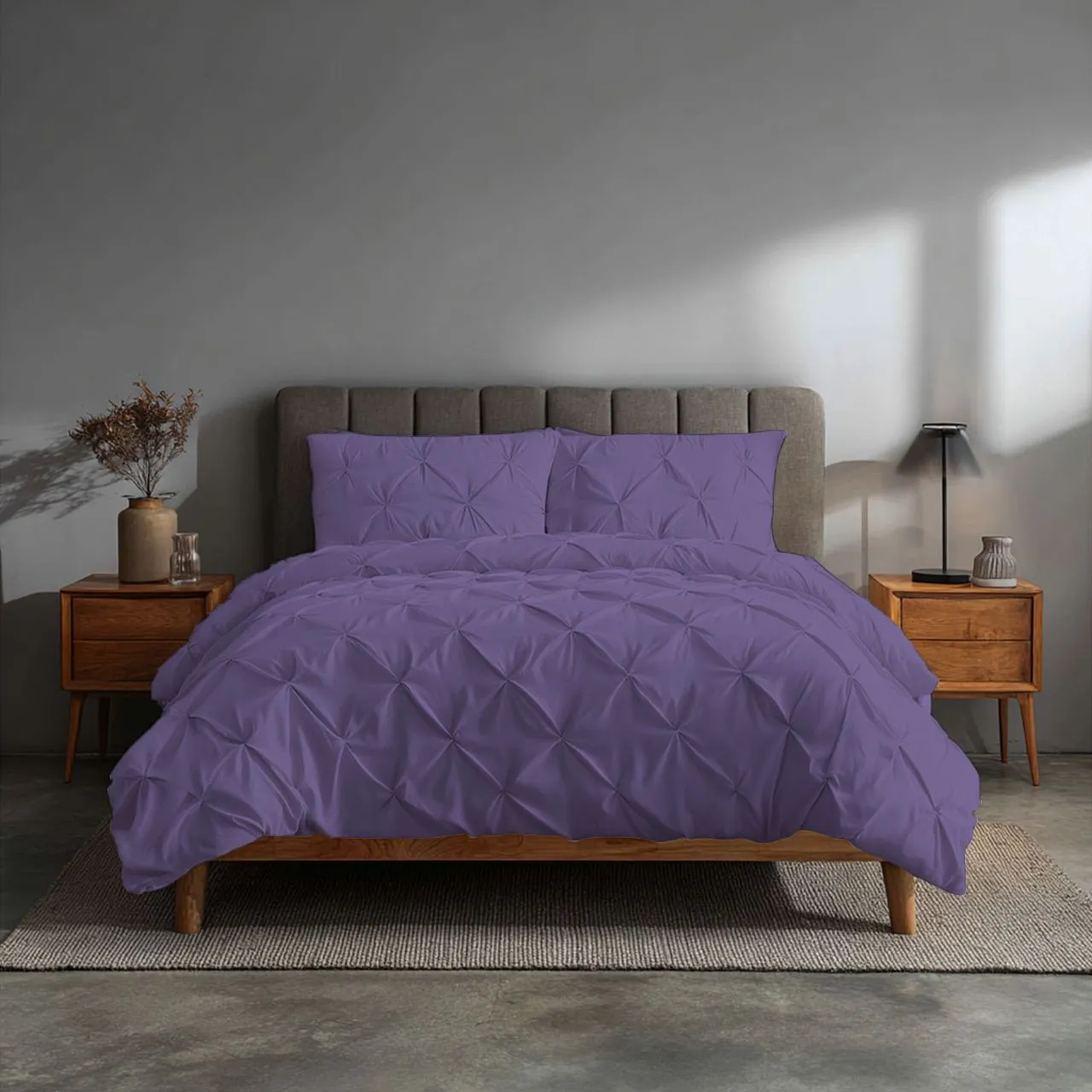 Snug City Pintuck Pinch Pleated Polycotton Duvet Cover & Pillowcase/s Set Bed Linen in Lilac