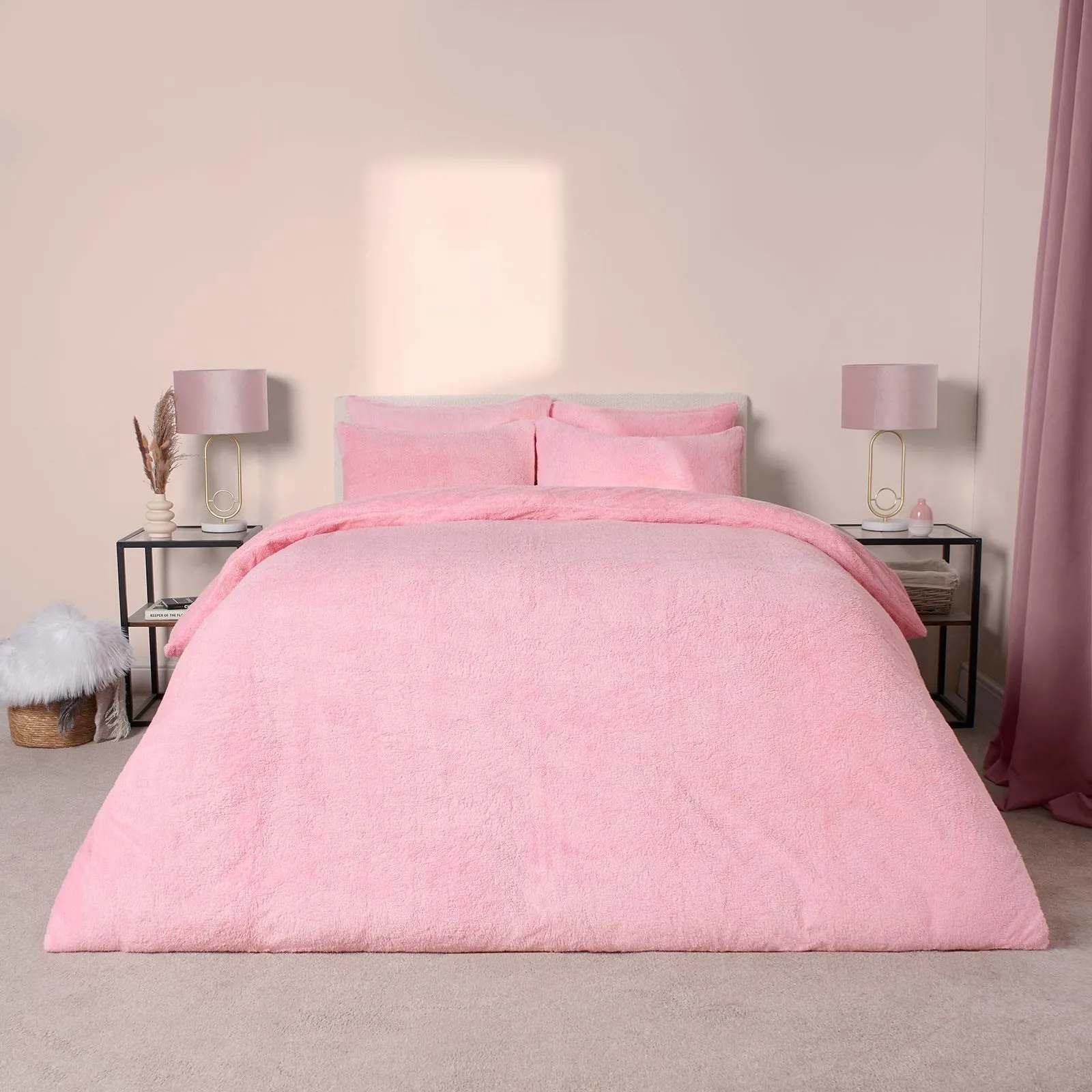 OHS Thermal Soft Teddy Fleece Duvet Cover Bedding Set in Baby Pink