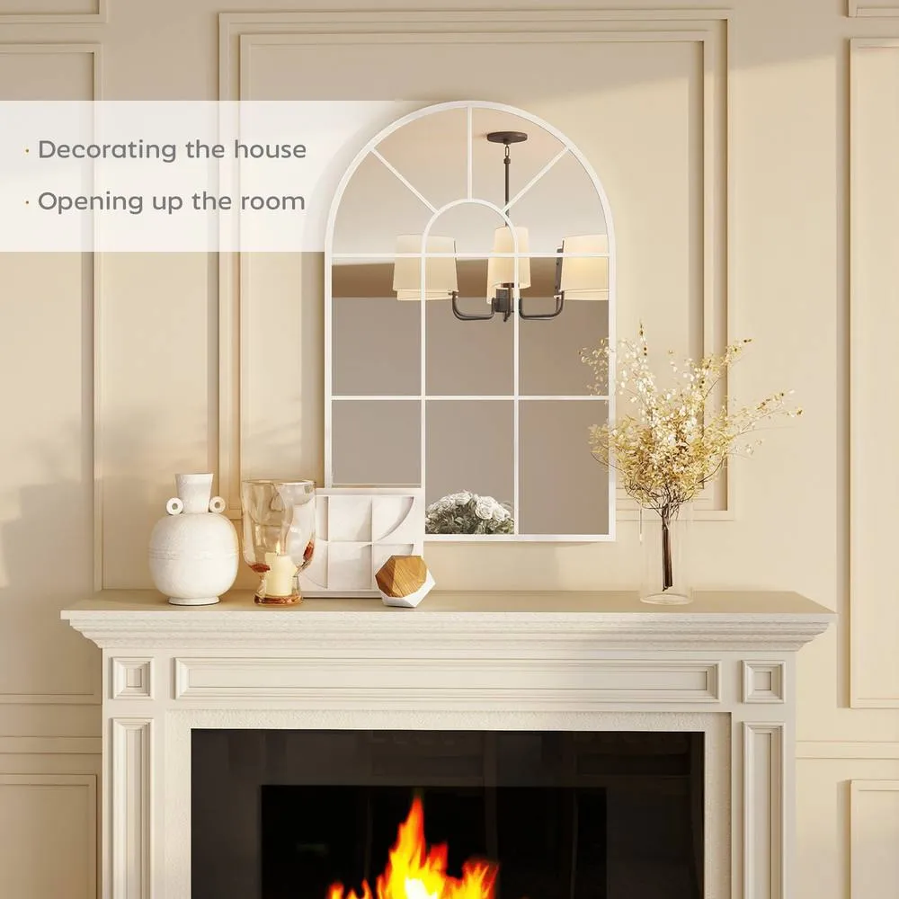 HOMCOM Arched Window Wall Mirror for Living Room Bedroom, 91x60cm, White 4