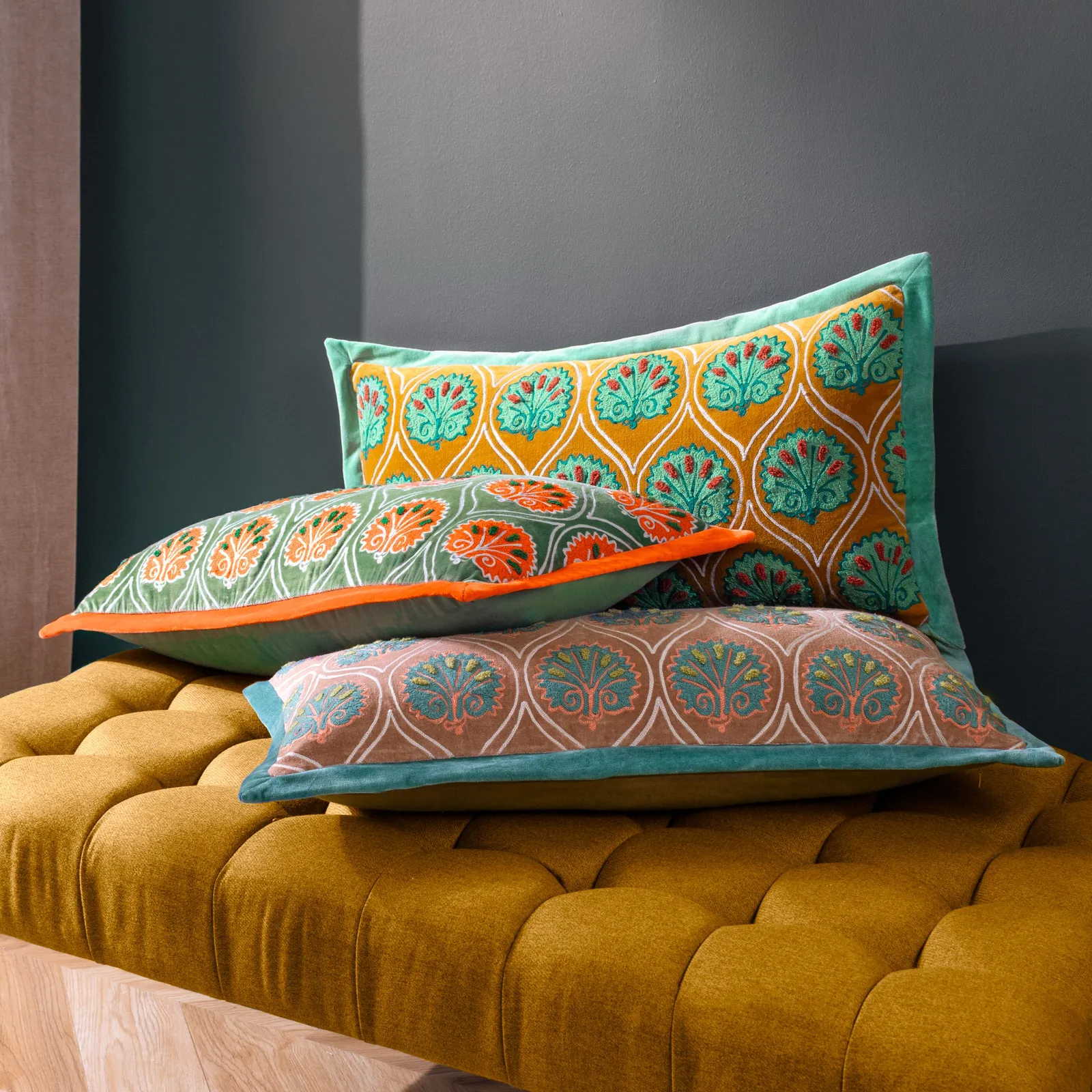 Paoletti Casa Abstract Embroidered Cushion in Green 6