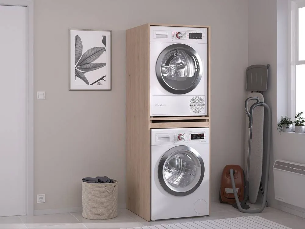 Vente-unique Washing Machine & Tumble Dryer Cabinet - Light Natural - W64 X H184 in Light Oak