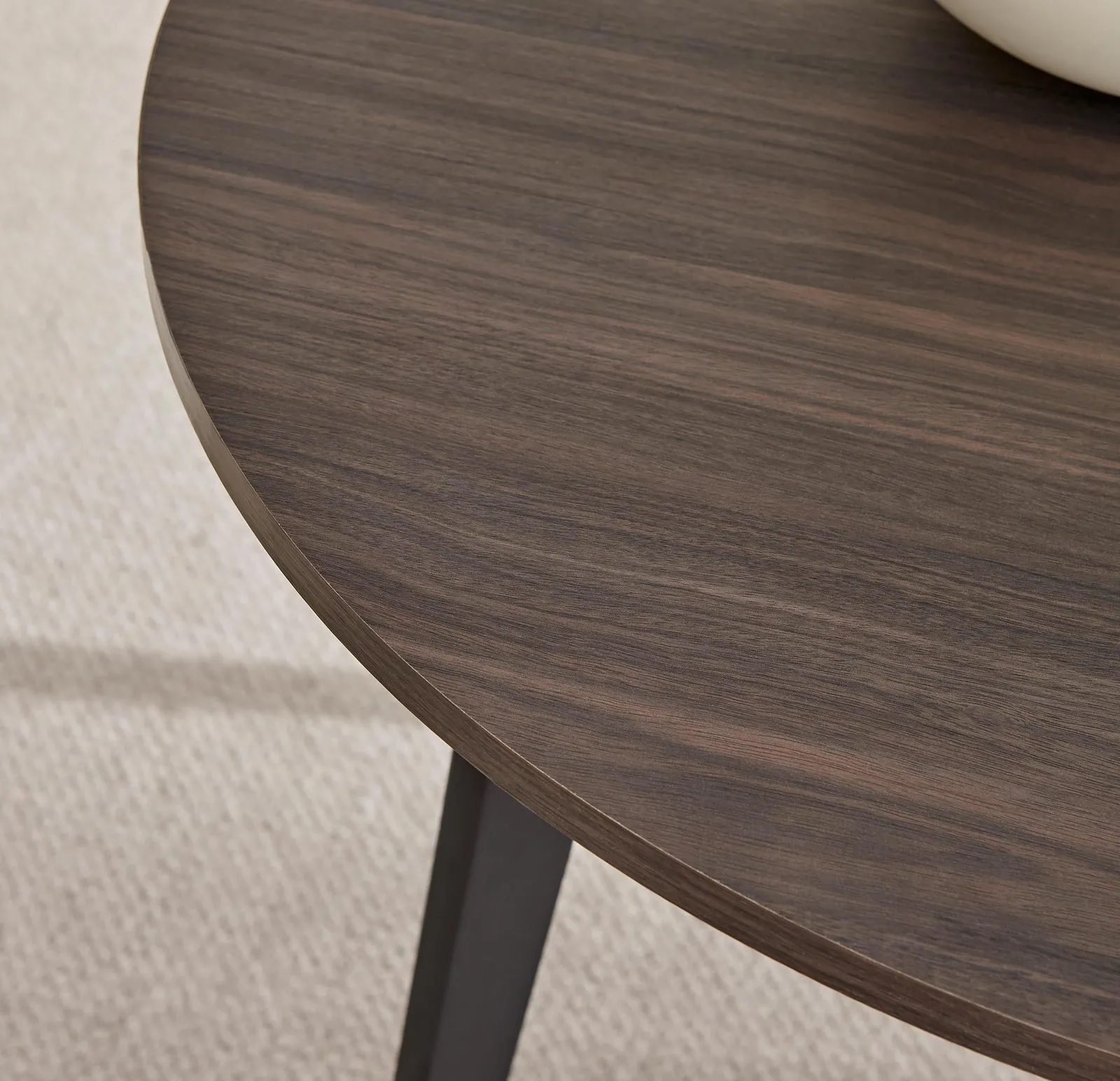 FurnitureboxUK Koko 4-Seater Round Melamine Scratch Resistant Dining Table With Black Legs in Walnut 4