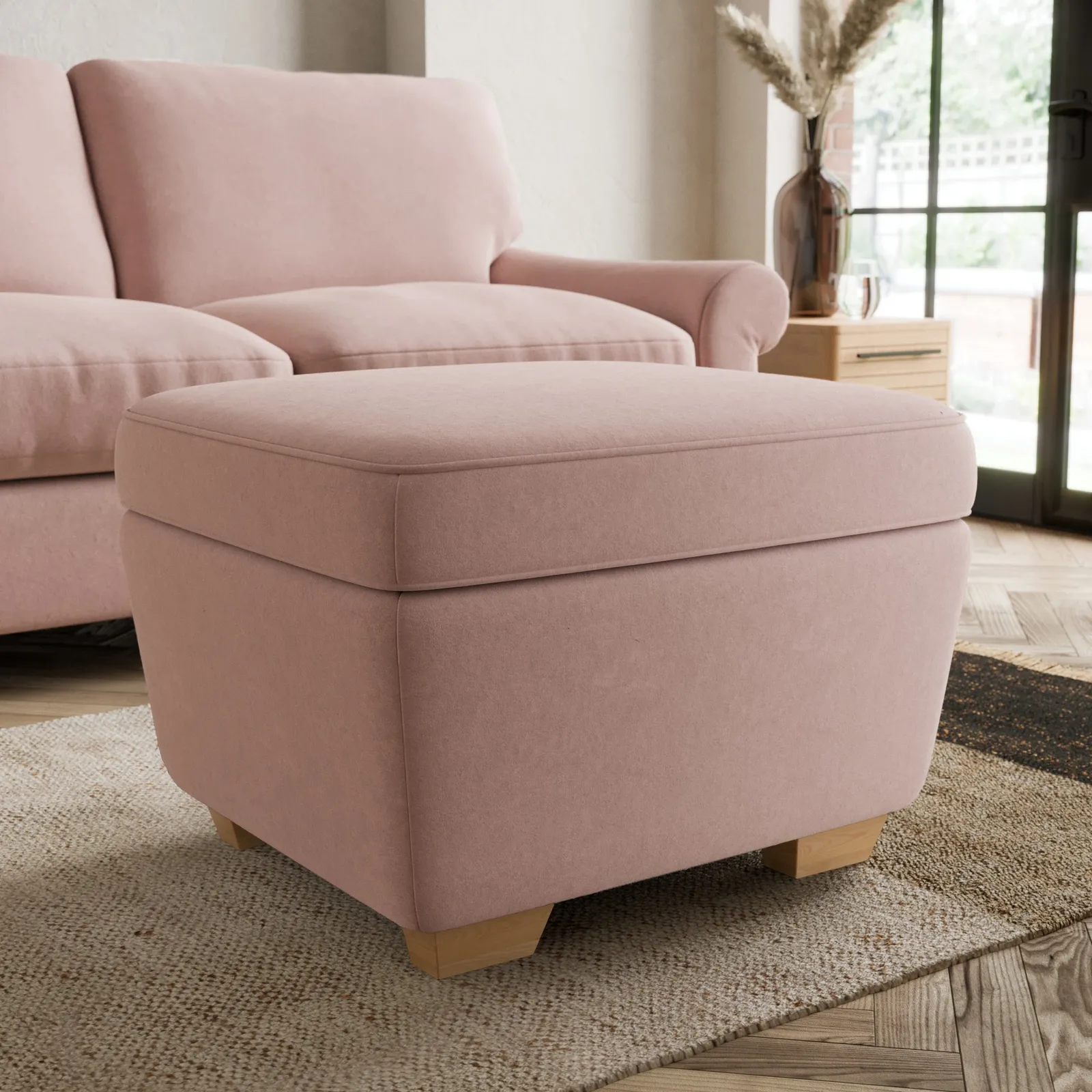 Arundel Luxury Velvet Footstool Luxury Velvet Peach Blush