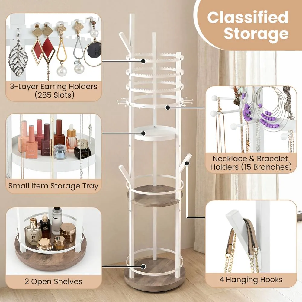 Costway Rotating Jewelry Stand Jewelry Display Tower w/Earring Necklace Holder 4