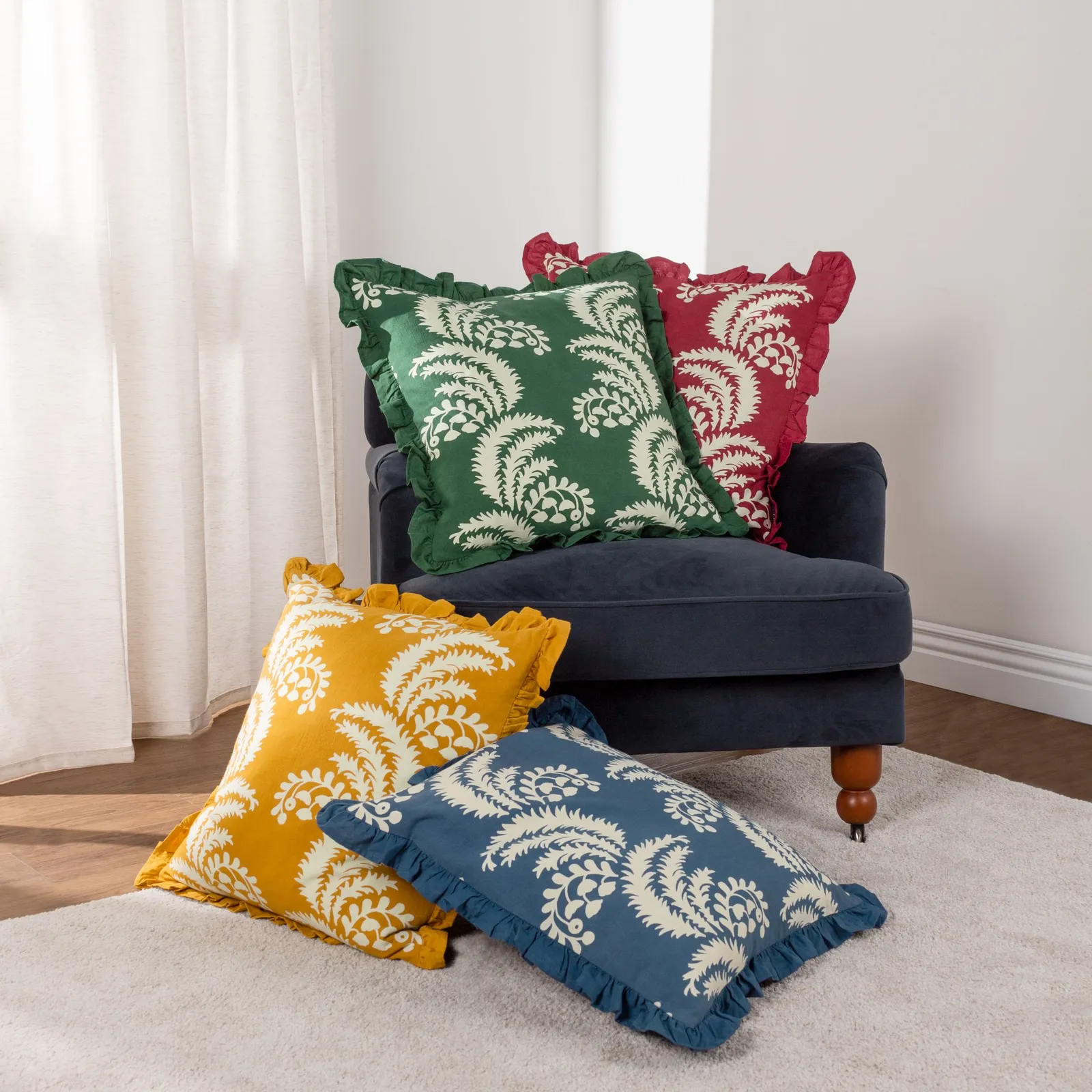 Paoletti Montrose 100% Cotton Fringed Leaf Cushion in Yellow 6
