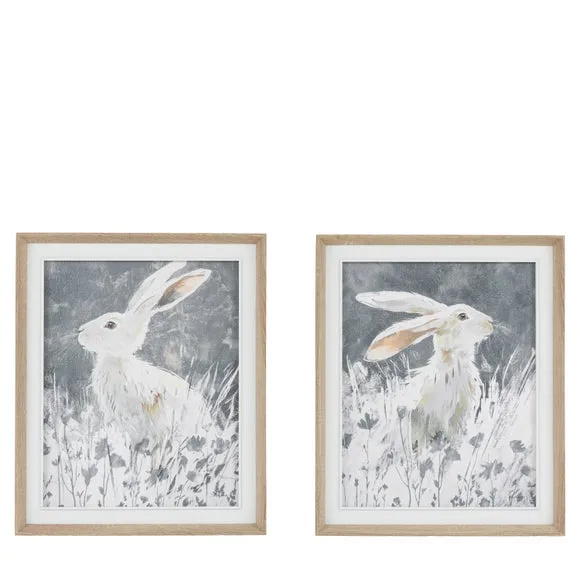Cedar and Sage Set of 2 Botanical Hares Framed Canvases 4