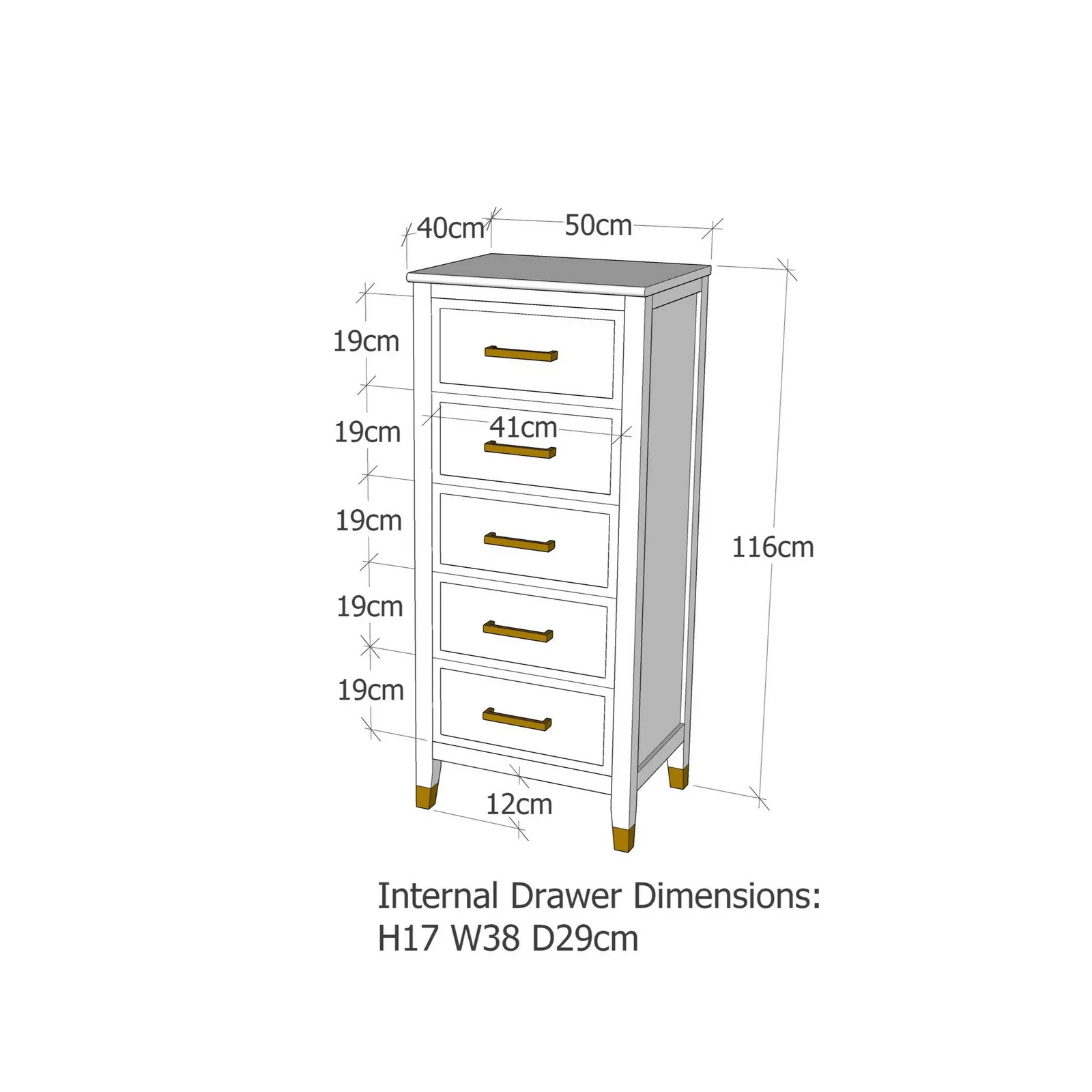 Cabinet Bits Palazzi 5 Drawer Narrow Chest of Drawers in Off-White 6