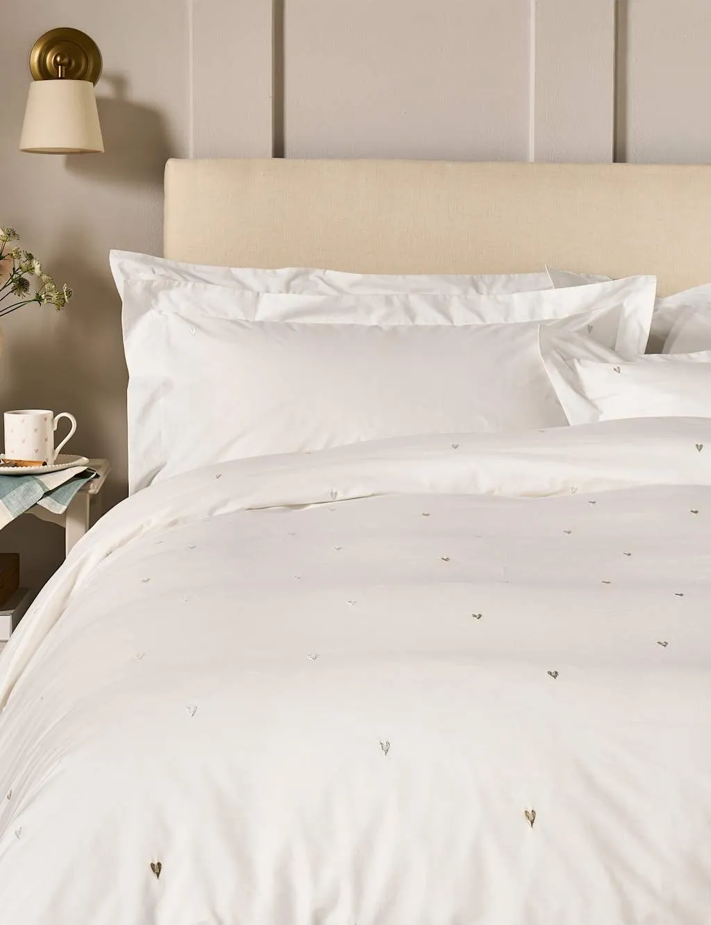 Sophie Allport Love Hearts Embroidery Bedding Set Cream Mix