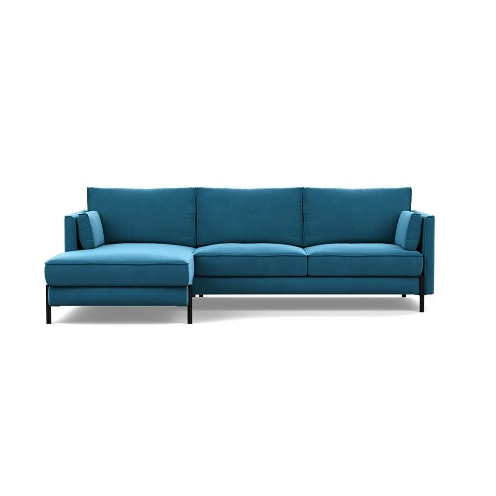 Heal's Tortona Left Hand Facing 4 Seater Corner Chaise Smart Velvet Ocean Black Feet